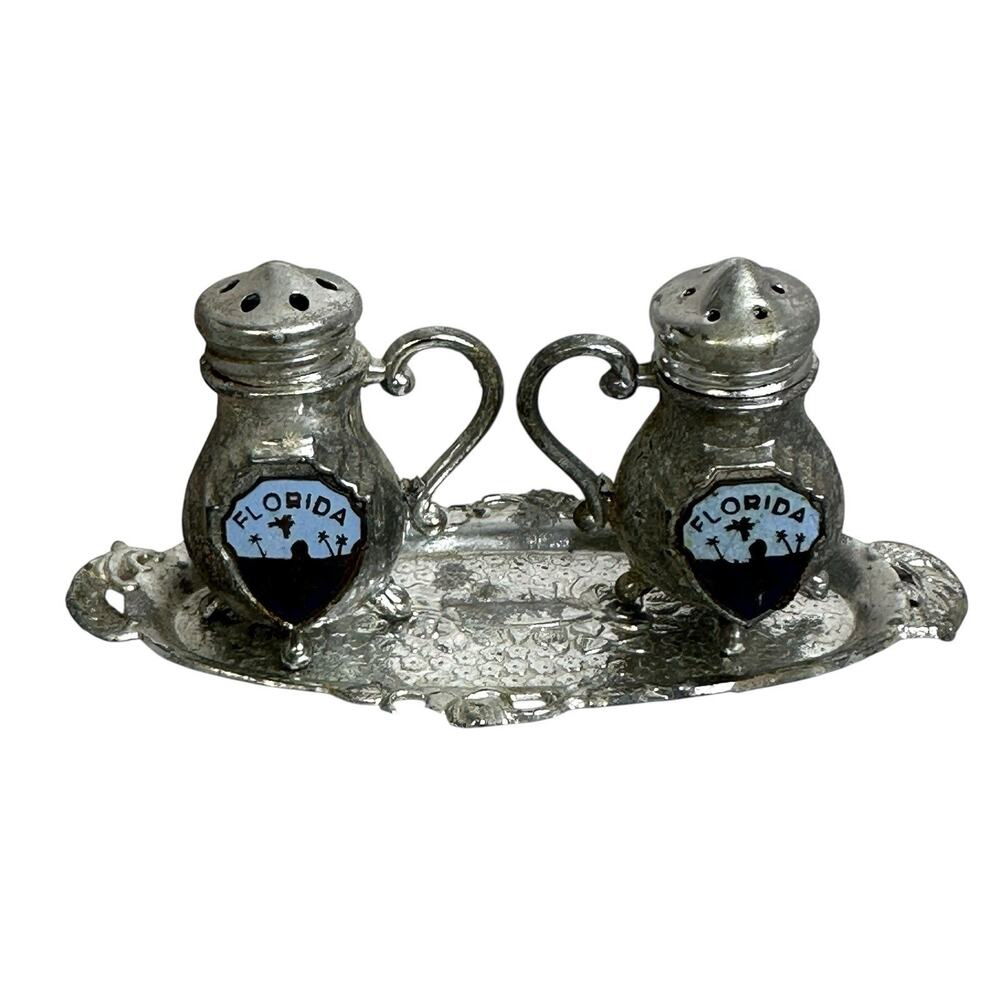 Florida Souvenir Salt and Pepper Shakers with Tray Vintage Japanese